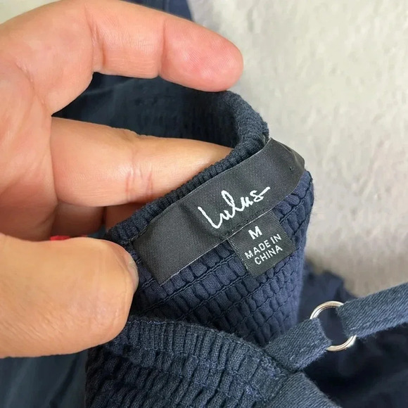 Lulus Adorable Dream Navy Blue Embroidered Empire Waist Midi Dress Floral sz M - Picture 12 of 13